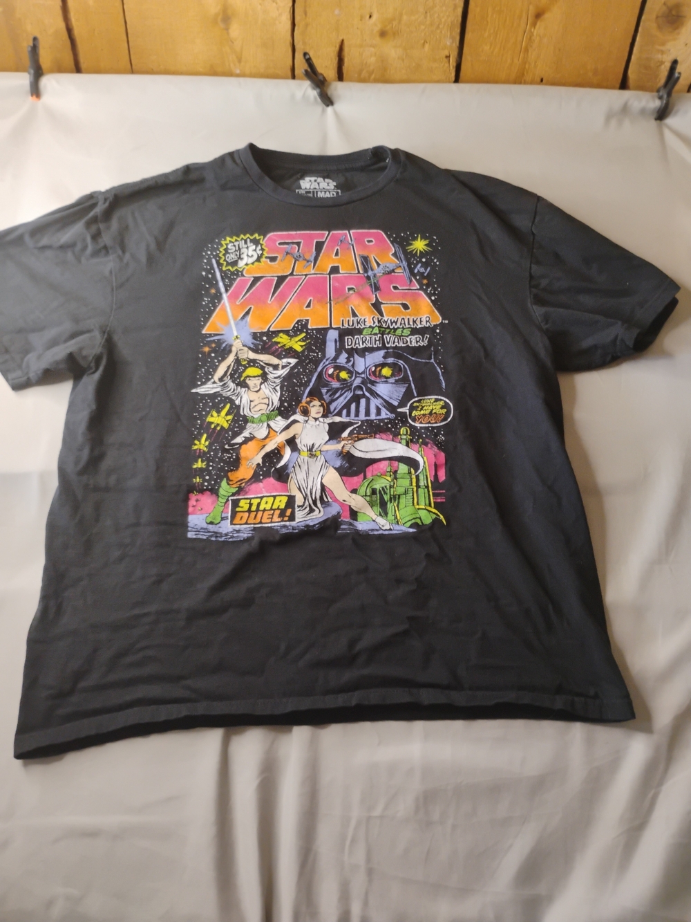 MAD Engine Star Wars Black Graphic Tee with Pink, Yellow, Green Accents